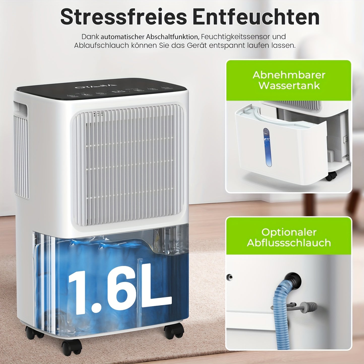 Luchtontvochtiger – Vochtvreter – Ontvochtiger – Dehumidifier – Vochtabsorbeerder – 12L per dag – 1,6L waterreservoir met automatische vochtigheidssensor