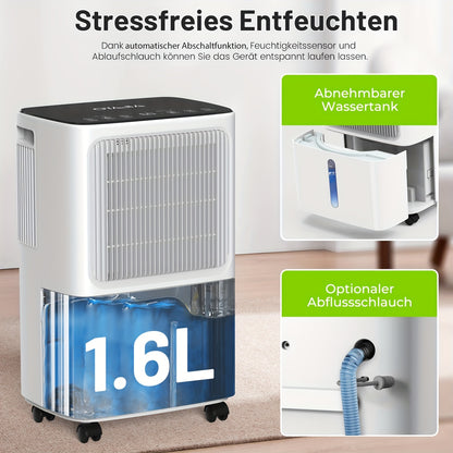 Luchtontvochtiger – Vochtvreter – Ontvochtiger – Dehumidifier – Vochtabsorbeerder – 12L per dag – 1,6L waterreservoir met automatische vochtigheidssensor