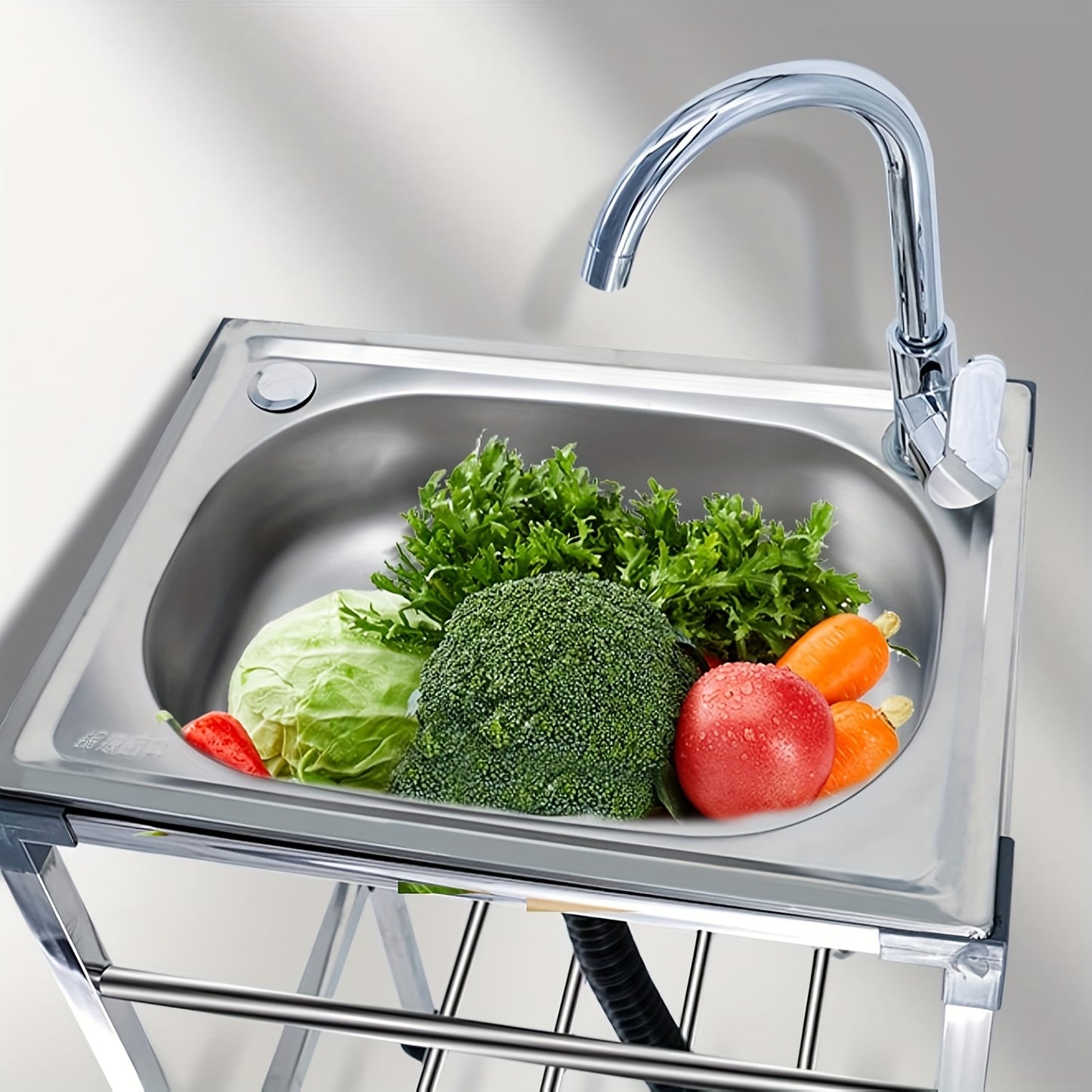 Stainless Steel Freestanding Sink with Faucet - Perfect for Outdoor, Kitchen, Garage & Laundry Use