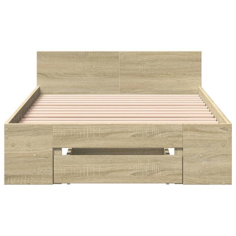 Bed – Bedframe – Platformbed – Eenpersoonsbed – Opbergbed – Ingebouwde Opberglades – Ruimtebesparend Design – Sonoma Eiken Afwerking – Geschikt Voor Matras 90x190 cm