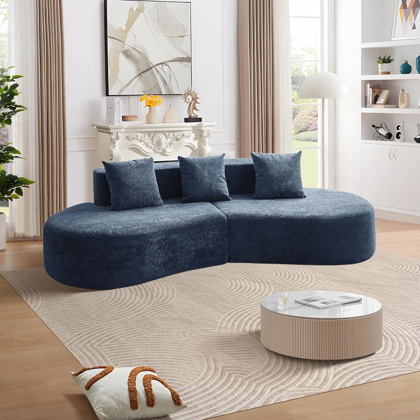 5-Zits Bank – Hoekbank – Loungebank – Sectiebank – Gebogen Bank – Ademend Raindrop Velvet – Hoge-Dichtheid Schuimvulling – Blau – Direct Gebruiksklaar