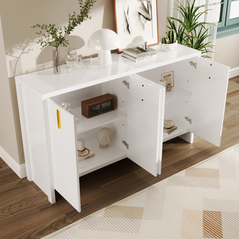 Sideboard – Buffetkast – Opbergkast – Dressoir – Kast – Wit – Spaanplaat – Verstelbare Planken – Gouden Handgrepen – 140x80x38 cm – Duurzaam & Elegant Ontwerp