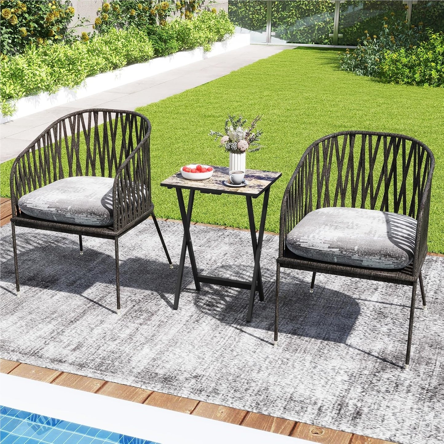 Vouwtafels – Opvouwbare Tafels – Opklapbare Bijzettafels – Bistrotafels – Tuin- en Balkon Tafels – Rubberhout Frame – Waterbestendige Marmerlook Werkblad – Set Van 4 – Draagbaar Met Handvat