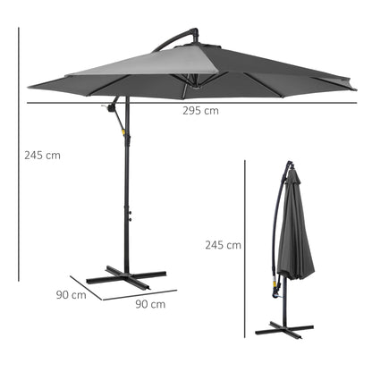 Parasol – Tuinparasol – Balkonparasol – Terrasparasol – Strandparasol – Stevig Stalen Frame – Handkurk Openen – Grijs Ø 2,95 m