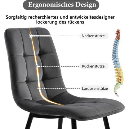 Eetkamerstoelen – Stoelen – Zithoek Stoelen – Barkrukken – Velvet Stoelen – Donkergrijs – Metalen Poot – Memory Foam Zitting – 44 cm Breed