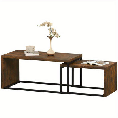 Koffietafelset – Bijzettafel – Salontafel – Tafeltje – Woonkamertafel – Set Van 2 – Zwart En Bruin – Hout Met Metaal – Compact En Functioneel