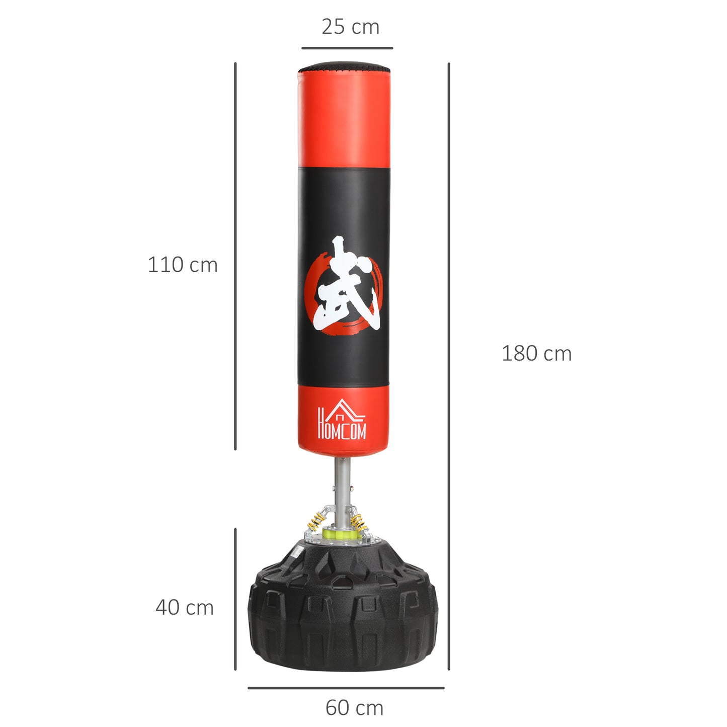Bokszak – Boksbal – Bokspaal – Boksdummy – Trainingspartner – Vrijstaand Met Zuignappen – Duurzaam PU – 180 cm Hoog – Zwart/Rood