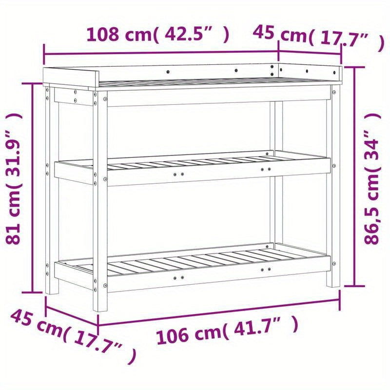 Plantentafel – Plantenstandaard – Plantenrek – Bloementafel – Bijzettafel – Bruin – Stevig Massief Dennenhout – 108x45x86,5 cm – Voor Binnen & Buiten