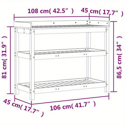 Plantentafel – Plantenstandaard – Plantenrek – Bloementafel – Bijzettafel – Bruin – Stevig Massief Dennenhout – 108x45x86,5 cm – Voor Binnen & Buiten