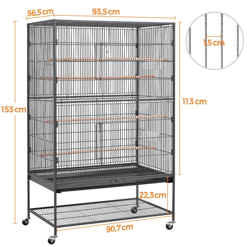 Vogelkooi – Vogelkooi XXL – Nestkast – Vogelhuis – Vogelren – Metaal – Groot Formaat 93,5x56,5x113 cm – Wielen Met Rem