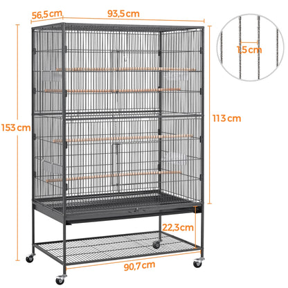 Vogelkooi – Vogelkooi XXL – Nestkast – Vogelhuis – Vogelren – Metaal – Groot Formaat 93,5x56,5x113 cm – Wielen Met Rem
