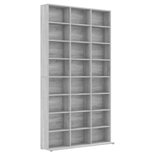 Houten CD-kast – Opberger – Boekenkast – Mediarek – Organizer – Modern Grijs – Ruimtebesparend Verticaal Design – Stevige Massief Houten Constructie