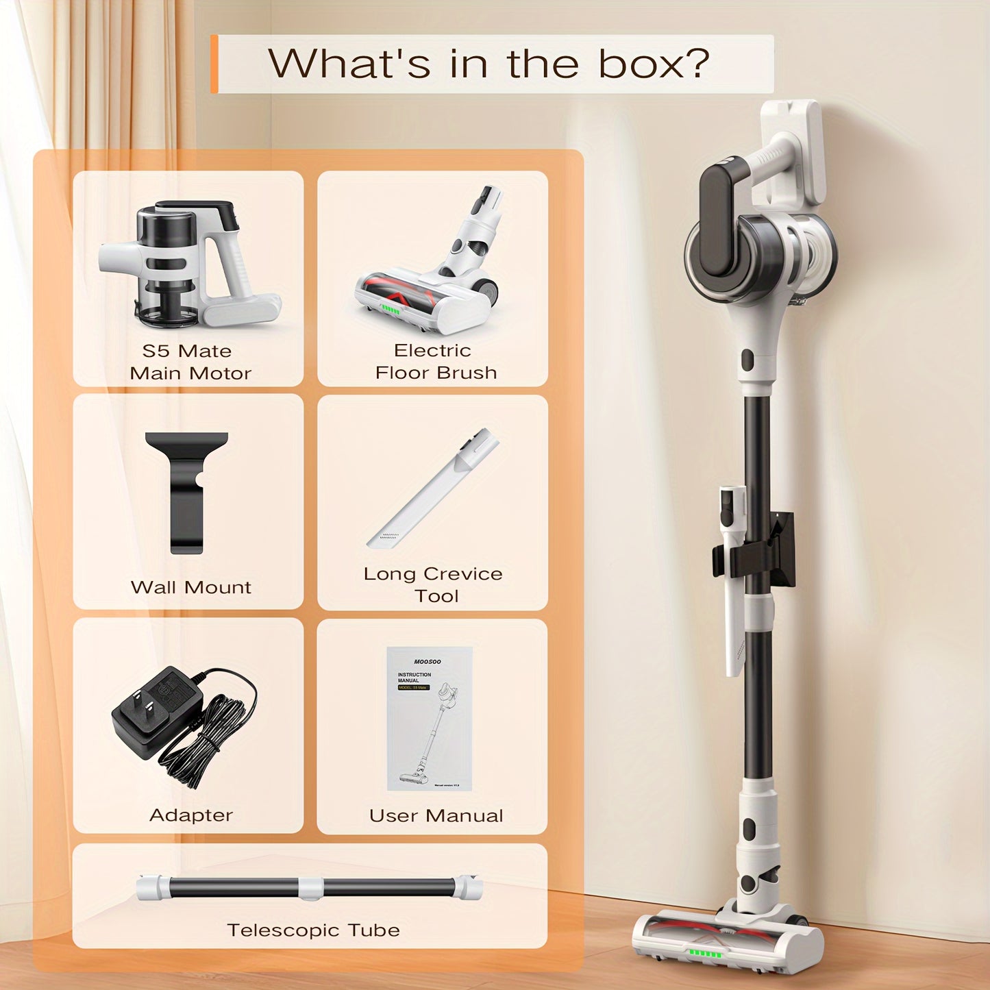 Steelstofzuiger – Draadloze Stofzuiger – Handstofzuiger – Steelstofzuiger Zonder Snoer – Cordless Vacuum Cleaner – Lichtgewicht Design – Krachtige Zuigkracht 30 kPa