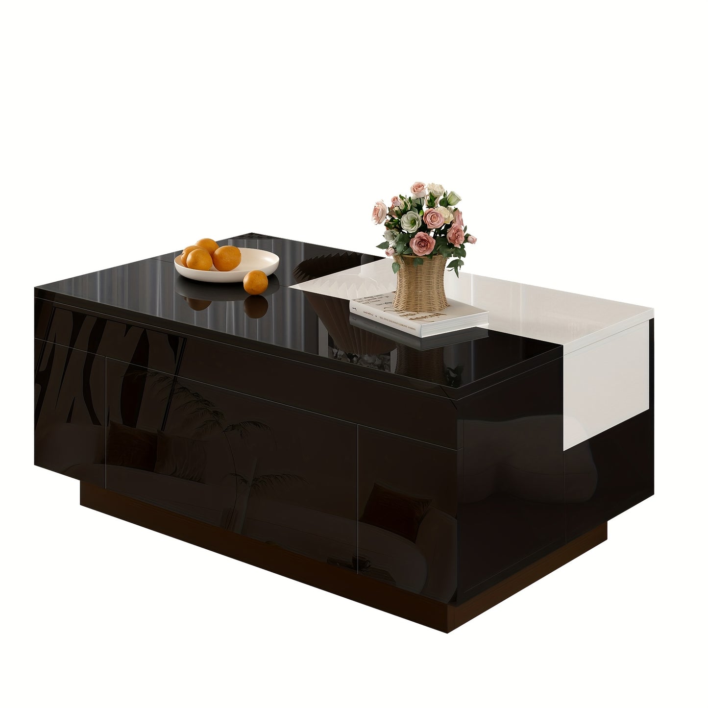 Modern Expandable/Retractable Coffee Table with Black & White Glossy Tabletop, Hidden Storage - Heavy-Duty Metal Frame, Easy Assembly, Space-Saving Convertible Design for Small Spaces, Apartments, Living Room Furniture (No Wo