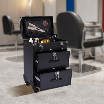 Make-up Koffer – Make-up Trolley – Cosmetica Opbergkoffer – Beauty Koffer – Make-up Kist – Aluminium Frame – 3-laags Met Wieltjes – Zwart