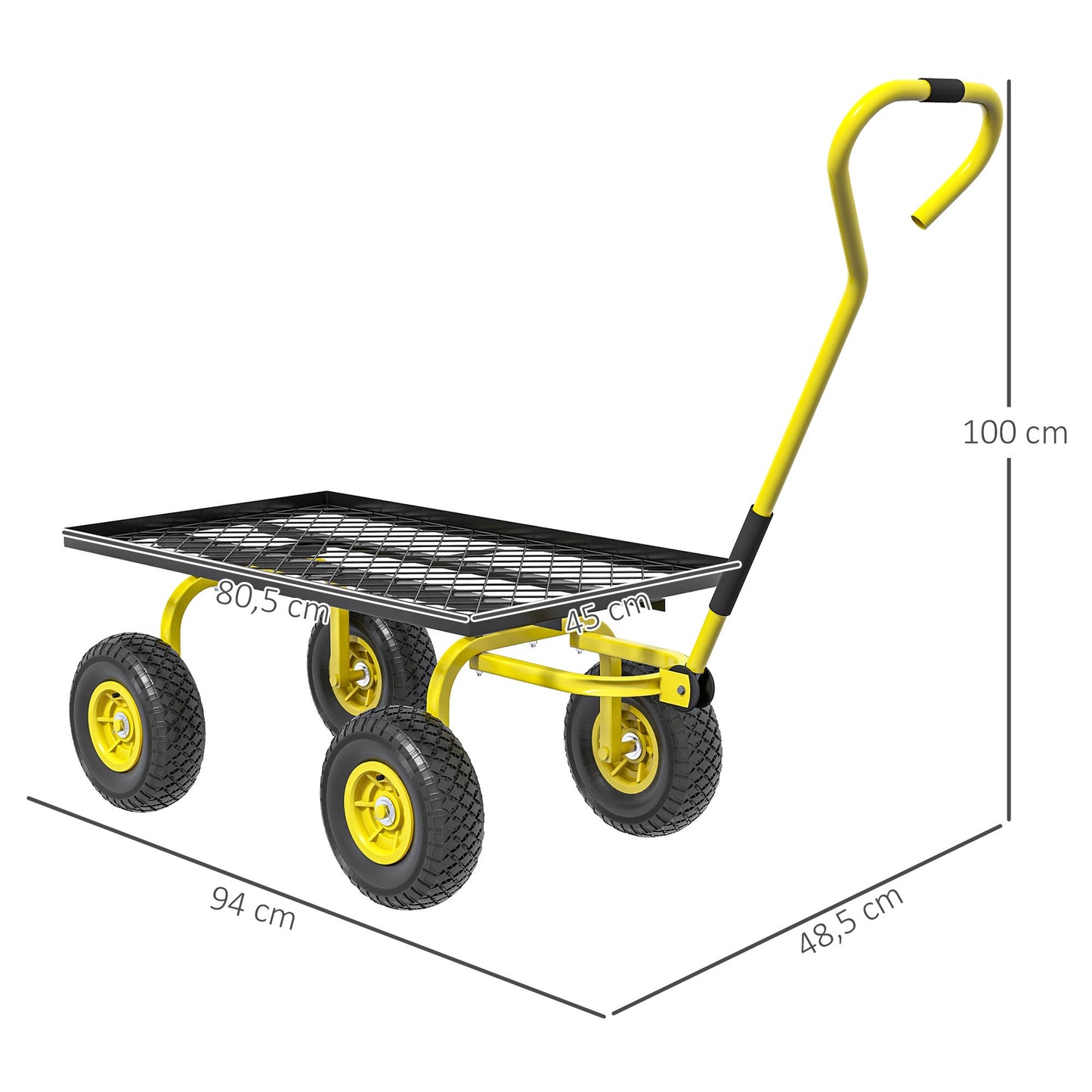 Tuinwagen – Tuinkar – Bolderkar – Transportkar – Handkar – Metalen Frame – 150 Kg Draagvermogen – 94x48,5x100 cm