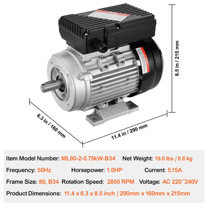 Elektromotor – Elektrische Motor – Motor 2,2 kW – AC Motor – Single Phase Motor – 2800 RPM Snelheid – Links- en Rechtsom Draaibaar