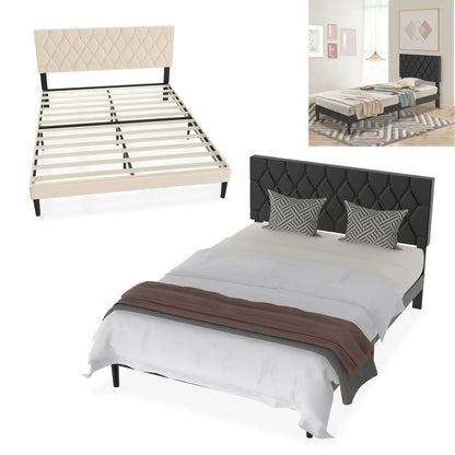 Modern Upholstered Bed: 90/140/160x200 cm with Soft Fabric, Sleek Minimalist Style, and 300kg Load Capacity in Black/Beige Leather style