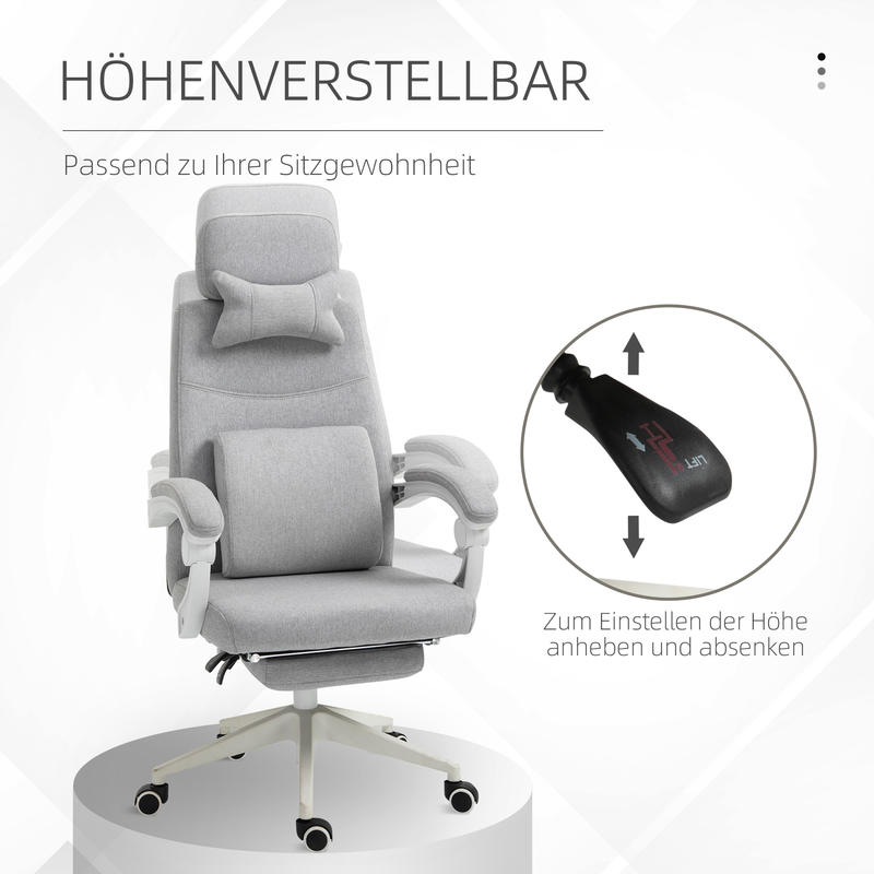 Ergonomische Bureaustoel – Office Chair – Gamestoel – Bureauzetel – Werkstoel – Met Hoofdsteun en Lendensteun – Verstelbare Hoogte en Uitschuifbare Voetsteun – PU-Leder – 62x68x117-127 cm