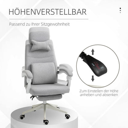Ergonomische Bureaustoel – Office Chair – Gamestoel – Bureauzetel – Werkstoel – Met Hoofdsteun en Lendensteun – Verstelbare Hoogte en Uitschuifbare Voetsteun – PU-Leder – 62x68x117-127 cm
