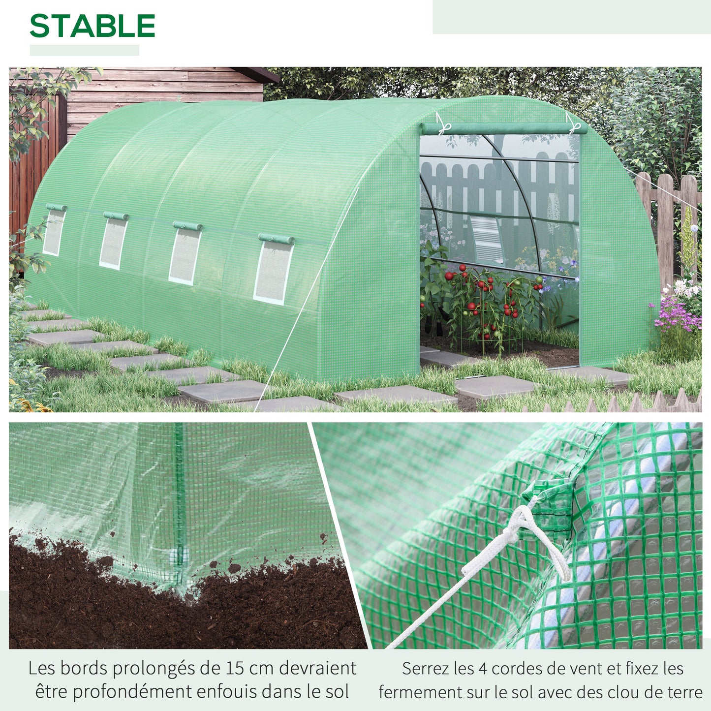 Tuin Tunnelkas – Tuinkas – Kaskas – Groentekas – Plantenkas – 6x3x2 Meter – Verzinkt Stalen Frame – 8 Ventilatieraampjes – Oprolbare Deur – UV-bestendige PE Bedekking – Groen