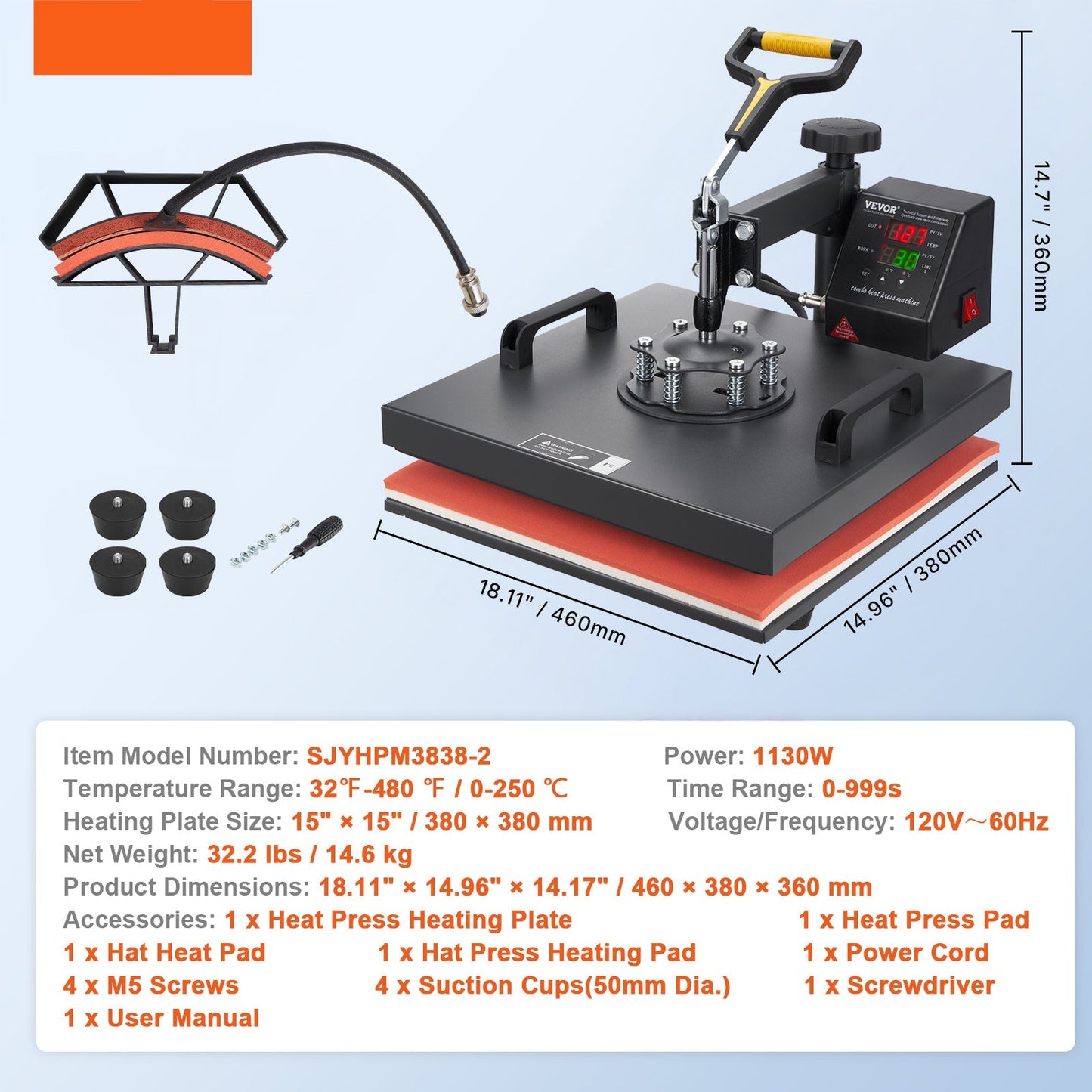 Warmtepers – Sublimatiepers – Transferpers – T-shirtpers – Pettenpers – 38x38 cm Platte Persplaat – Digitale Temperatuur- en Tijdregeling