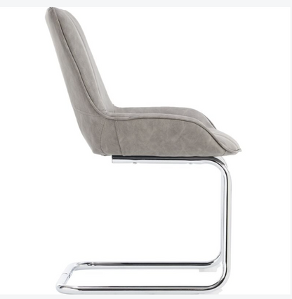 Eetkamerstoel – Keukenstoel – Woonkamerstoel – Stoel Met Armleuning – Kunstleren Stoel Grijs – Set Van 2 – Stevig Metalen Frame – Comfortabele Foam Vulling