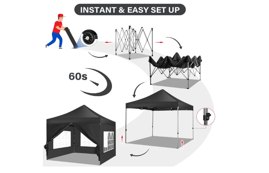 Partytent – Paviljoen – Feesttent – Tuintent – Opvouwbare Tent – 3,05x3,05 m – 4 Zijwanden & Draagtas Met Wieltjes