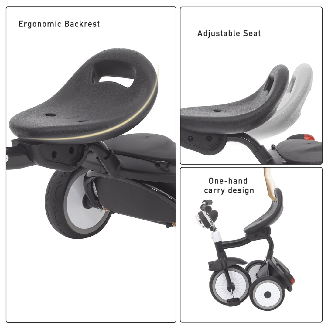 Driewieler voor Peuters – Kinderfiets Opvouwbaar met PU Wielen – Verstelbaar Zadel – Met Voorlamp & Opbergmand – 1 tot 3 Jaar – Zwart
