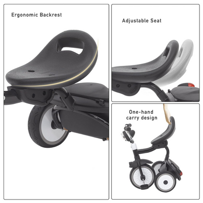 Driewieler voor Peuters – Kinderfiets Opvouwbaar met PU Wielen – Verstelbaar Zadel – Met Voorlamp & Opbergmand – 1 tot 3 Jaar – Zwart