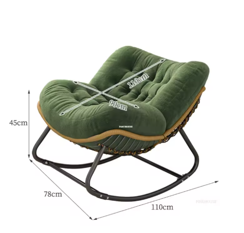 Schommelstoel – Schommelstoel Tuin – Relaxstoel – Fauteuil – Loungestoel – Oversized Design – PE-Rattan Metalen Frame – Memory Foam Kussen – Weerbestendig – Beige