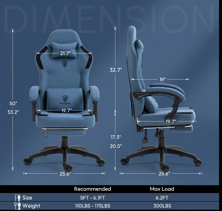 Ergonomische Gaming Stoel – Bureaustoel – Computerstoel – Office Chair – Zwart Blauw – Verstelbare Voetsteun – Ademend Mesh Rugleuning