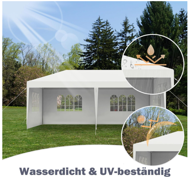 Partytent – Vouwtent – Paviljoen – Tuintent – Feesttent – 3x6 m – Verstelbare Hoogte 2,44-2,64 m – Waterafstotend Oxford Polyester – Stevig Stalen Frame