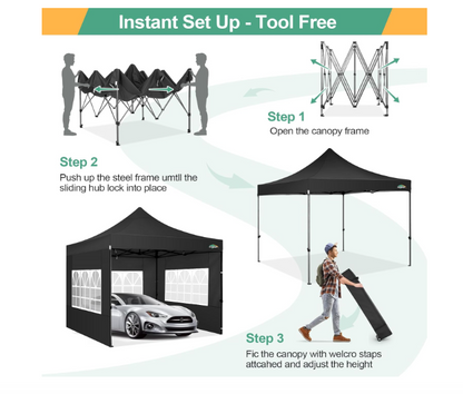 Partytent – Tuintent – Paviljoen – Feesttent – Easy-Up Tent – 3,05x3,05 m – Waterdicht – UV-Bescherming