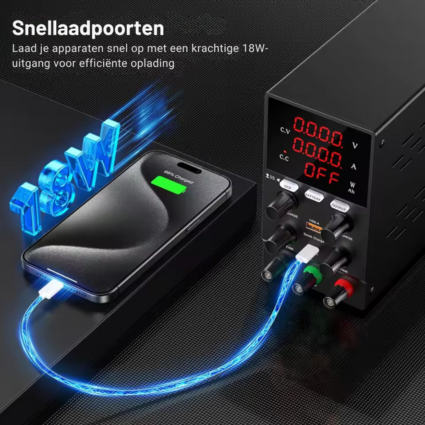 Lab Voeding - DC Bench Voeding - Regelbare Voeding - Voeding - - Functie Generator - 30V - 10A - 220V - Voeding Spanningsregelaar - met Intelligente Oplaad Modus - Zwart