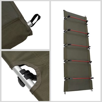 Opvouwbaar Campingbed met Draagtas – Inklapbaar Veldbed & Ligbed – 190x65x15 cm – Lichtgewicht Kampeerbed – Stevig Klapbed – Legergroen – Voor Outdoor & Vakantie