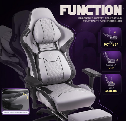 Gaming Stoel – Bureaustoel – Office Chair – Gamerstoel – Ergonomische Stoel – Grijs – 4D Verstelbare Armleuningen – Hoogte- en Lendensteun – 360° Draaibaar – Metalen Frame – Max 158,7 kg