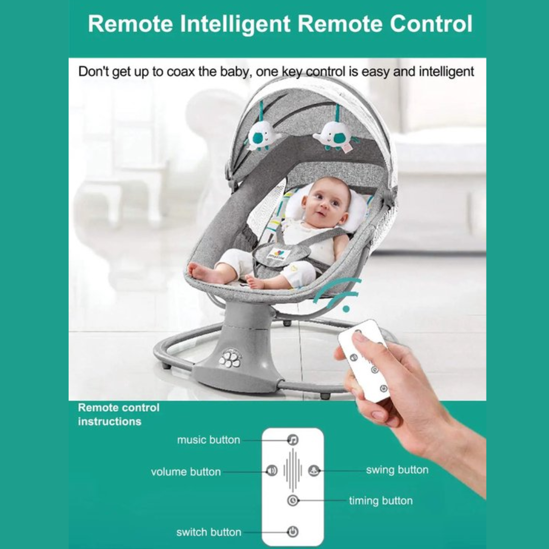Elektrische Wipstoel Baby - Schommelstoel - Schommelwieg met Muziek en Bluetooth - 67x76x81cm - Comfortabele Elektrische Baby Swing - Grijs