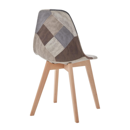 Set van 4 Eetkamerstoelen – Comfortabele Kuipstoelen met Gewatteerde Zitting – Patchwork Design in Bruin - Beige & Grijs – Scandinavische Stoelen met Houten Onderstel – Modern & Stijlvol voor Eetkamer of Keuken