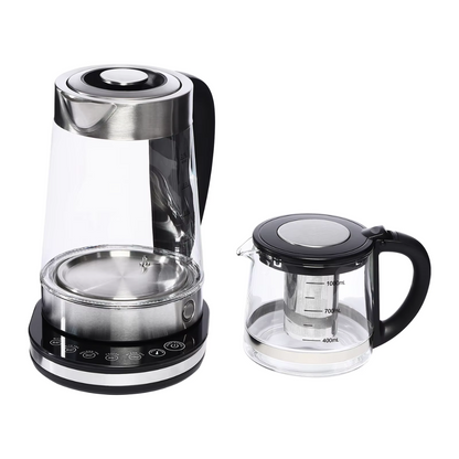 Theeset met Waterkoker en Theepot – Glazen Waterkoker 2.5L + Theepot met Filter 1L – Set van Ketel en Theepot – Voor Thee & Infusies – Stijlvol en Hittebestendig Glas