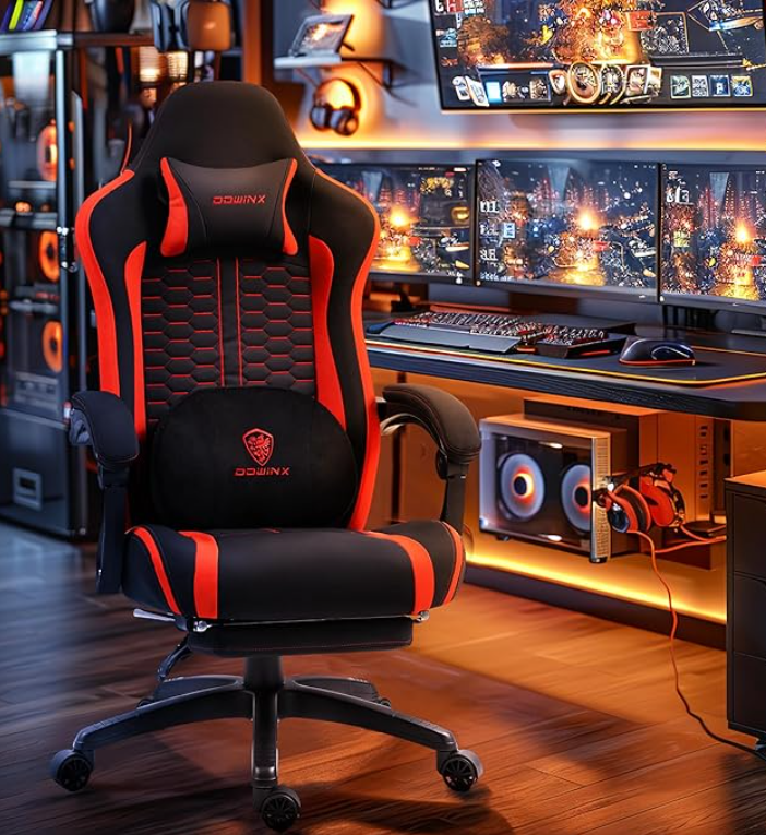 Gamingstoel – Gamestoel – Bureaustoel – Computestoel – Zwart – Ergonomische Lendensteun – Pocketvering Zitting Met Voetsteun
