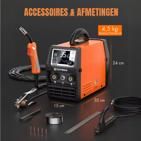 Hitbox - Lasmachine - Elektrische Lasser - 3 in 1 MIG Gasloze Lasmachine - MIG/MMA Lift TIG Lasser - Gas Afgeschermd - Enkele Spanning - Oranje