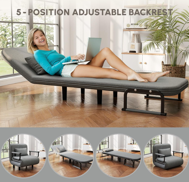 Slaapbank – Bedbank – Sofa Bed – Logeerbank – Bedbankje – Grijs – Memory Foam Comfort – Metalen Frame
