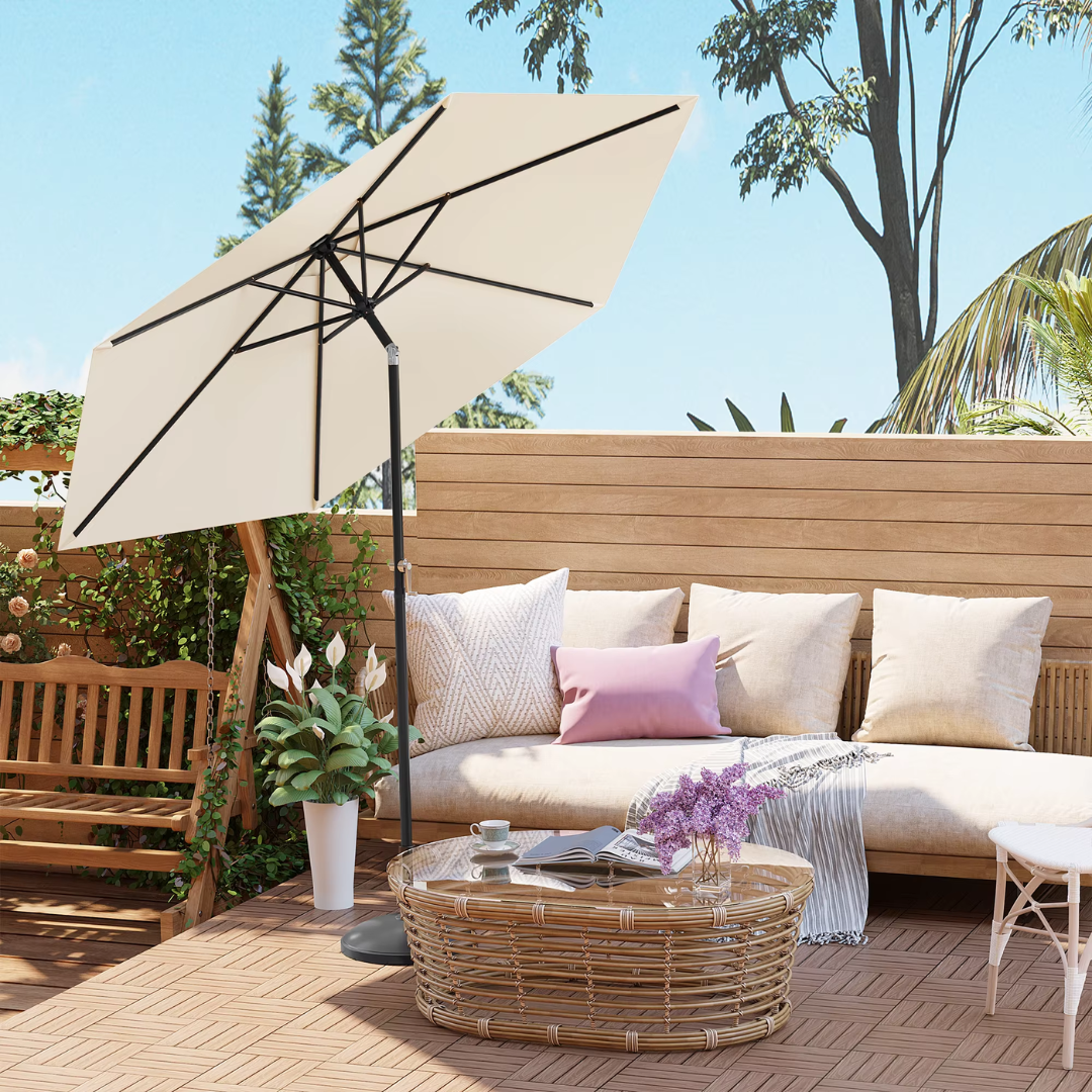 Parasol 300cm – UV-Bestendige Tuinparasol en Strandparasol – Waterdichte Zeshoekige Zonwering – 45° Kantelbaar – Lichtgewicht Design – Inclusief Draagtas – Ideaal Voor Tuin, Balkon of Strand – Beige