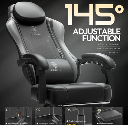 Gamingstoel – Bureaustoel – Office Chair – Gamestoel – Recliner – Ergonomisch – Verstelbare Voetensteun – 137 KG Gewichtscapaciteit – Lumbale Ondersteuning – Zwart/Blauw