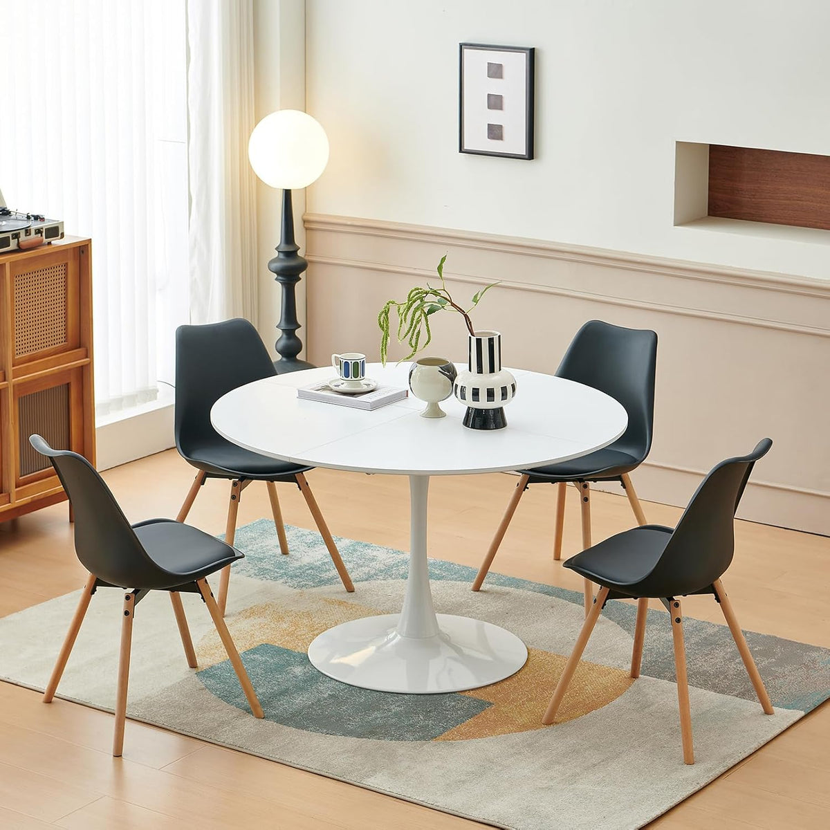 Modern Scandinavian Round Dining Table, Standing Table, Desk for Kitchen, Dining Room, Living Room and Office, for 4-6 People, Ø 120 cm, White - QUORE