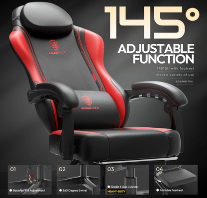 Ergonomische Gamingstoel – Zwarte Gamingstoel – Bureaustoel – Recliner Stoel – Gaming Chair Met Voetensteun – 136 kg Draagvermogen – Verstelbare Rugleuning & Hoogte