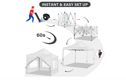 Pop-up Partytent – Klap Tent – Vouwtent – Markt Tent – Evenemententent – 3,05×3,05 Meter – 4 Afsluitbare Zijwanden – Verstelbare Hoogte