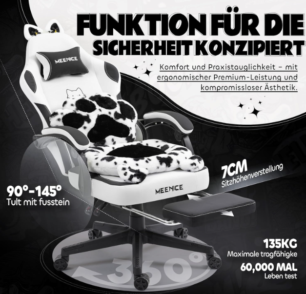 Ergonomische Gamingstoel – Bureaustoel – Gamestoel – Werkstoel – Kantoorstoel – Met Verstelbare Voetensteun – Sofa-Grade Bagged Spring Kussen – Max. Belastbaar 158,76 KG – Wit