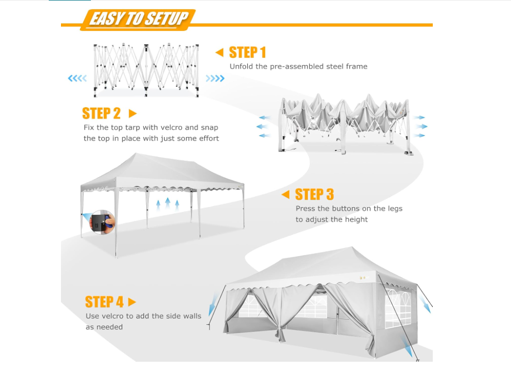 Partytent – Paviljoen – Tuintent – Easy-up Tent – Feesttent – 3x6m – Waterdicht 420D Oxford Stof – UPF50+ UV-Bescherming